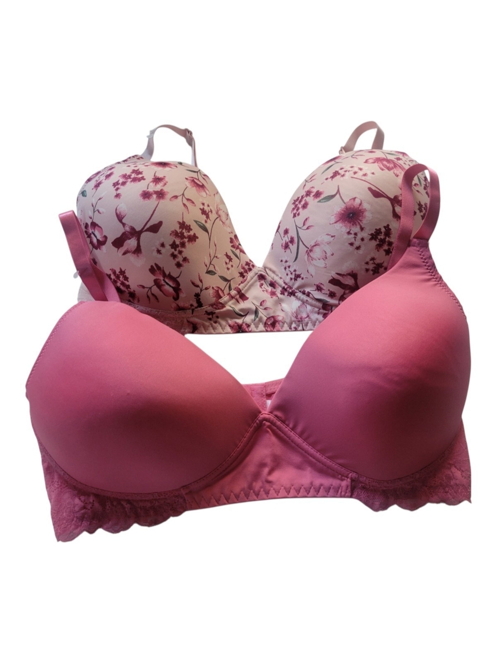 Laura Ashley Pink Floral and Solid Pink Bra Duo 40DD Wireless